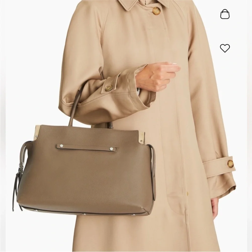 Tory Burch Mercer Large Pebbled Leather Satchel Bag Elegant Tan